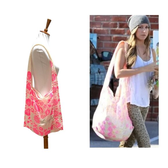 Free People Floral Print Linen Gauzy Tote Bag Pink One Size Boho Summer Festival - Picture 1 of 9